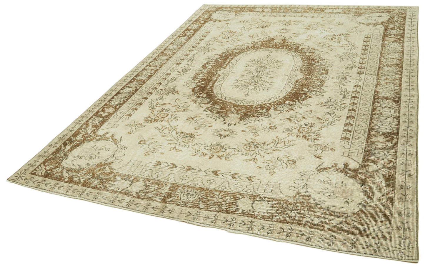 7x10 Beige Turkish Vintage Area Rug - 41506