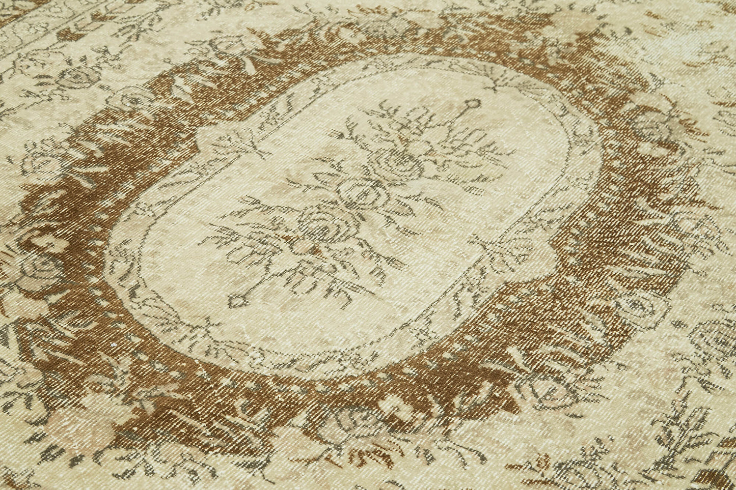 7x10 Beige Turkish Vintage Area Rug - 41506