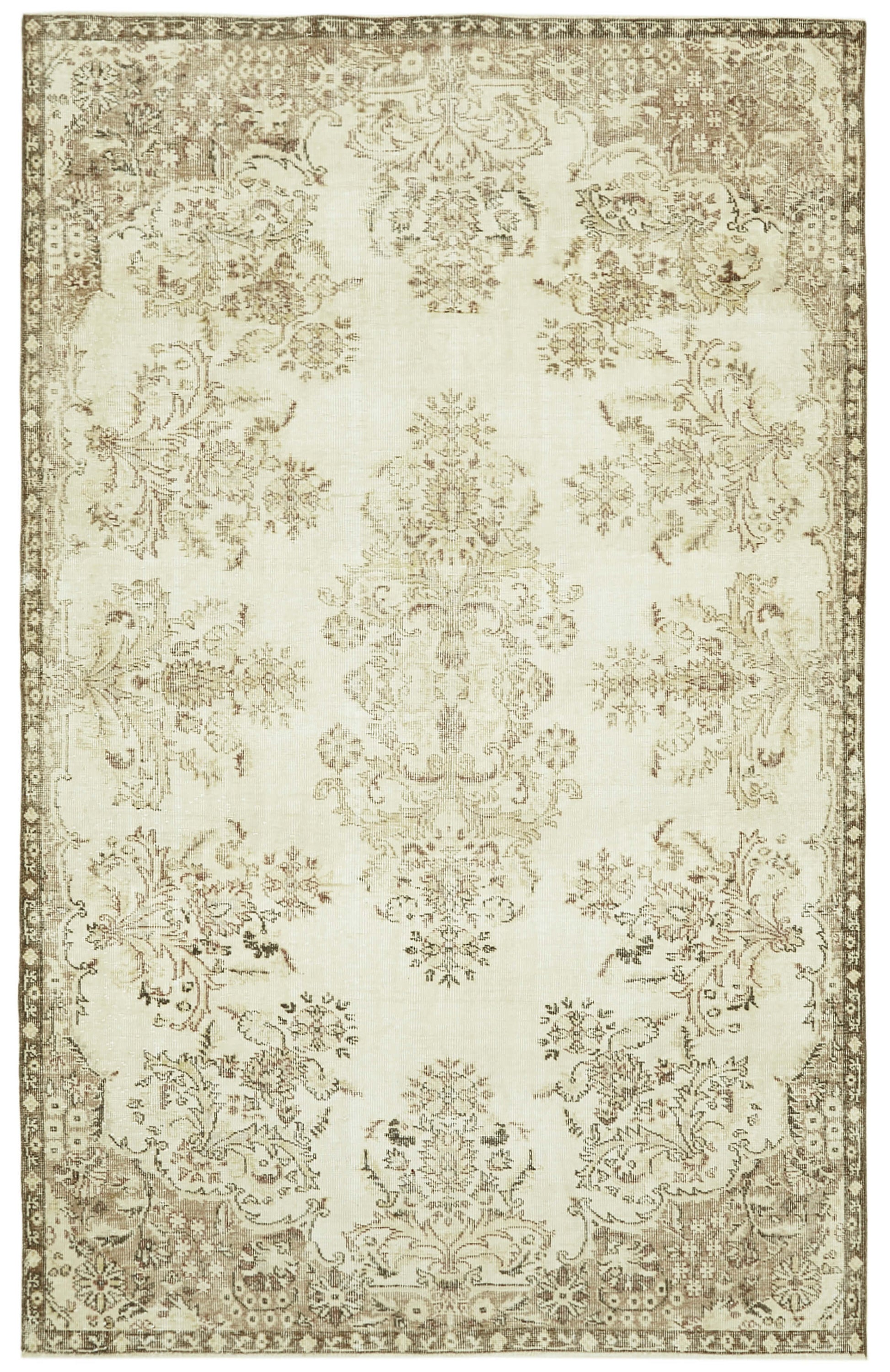 6x9 Beige Turkish Vintage Area Rug - 41507