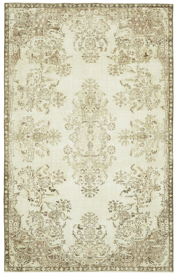 6x9 Beige Turkish Vintage Area Rug - 41507