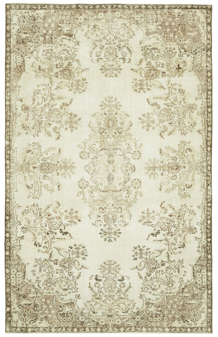 6x9 Beige Turkish Vintage Area Rug - 41507