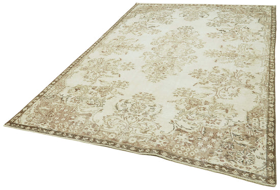 6x9 Beige Turkish Vintage Area Rug - 41507