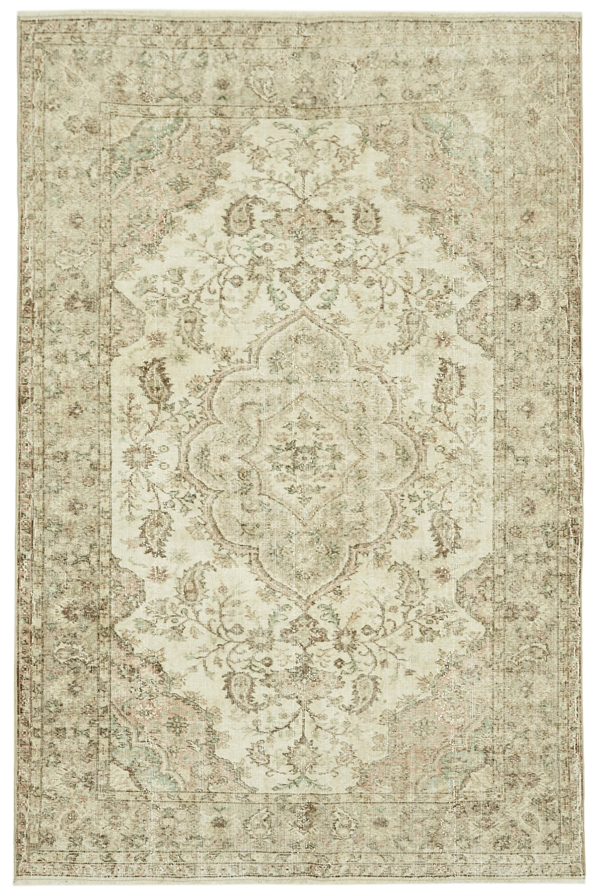 6x9 Beige Turkish Vintage Area Rug - 41508