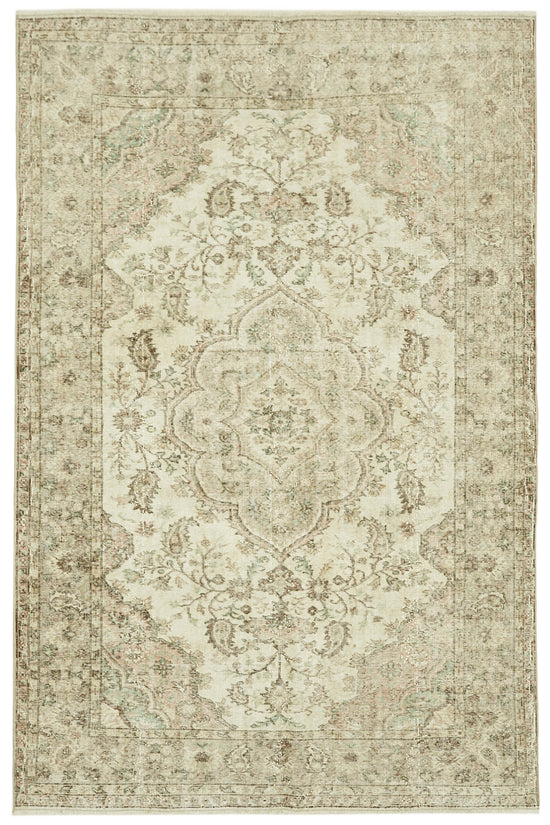 6x9 Beige Turkish Vintage Area Rug - 41508