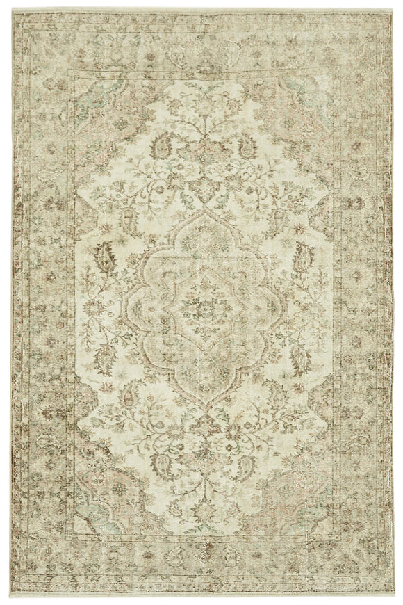 6x9 Beige Turkish Vintage Area Rug - 41508