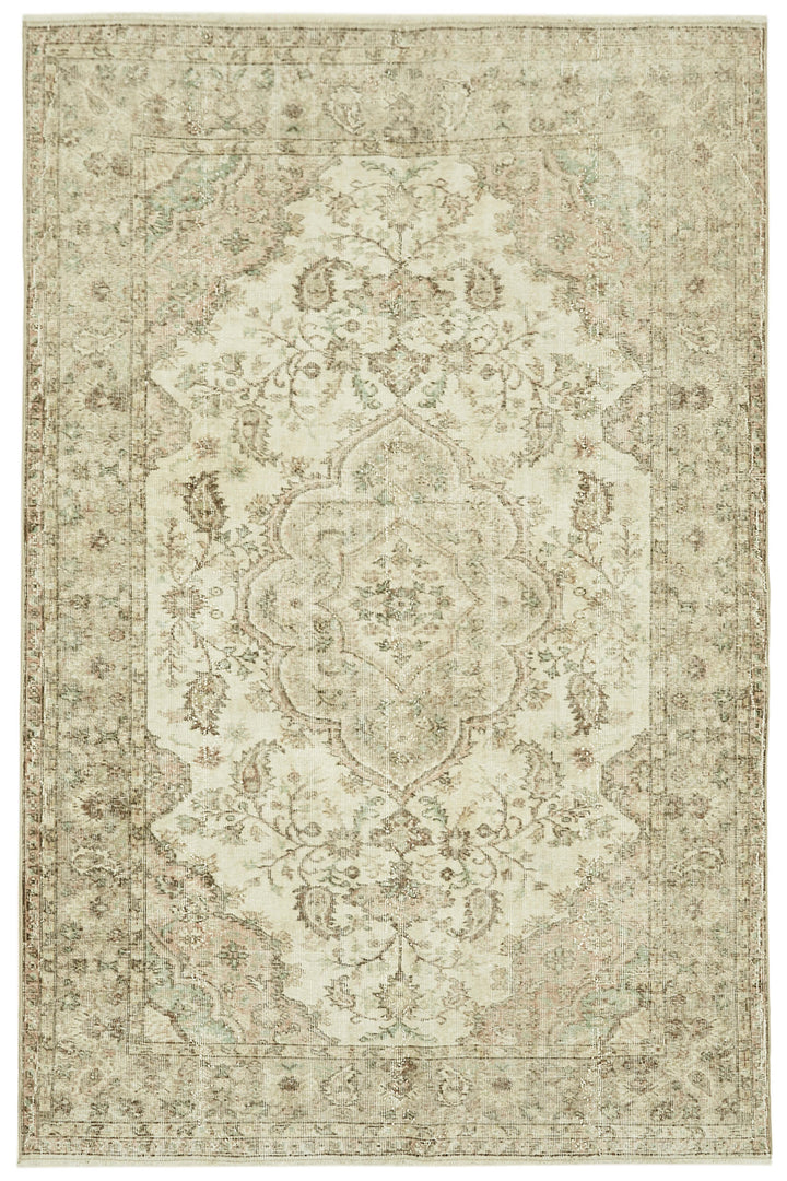 6x9 Beige Turkish Vintage Area Rug - 41508