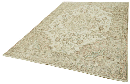 6x9 Beige Turkish Vintage Area Rug - 41508