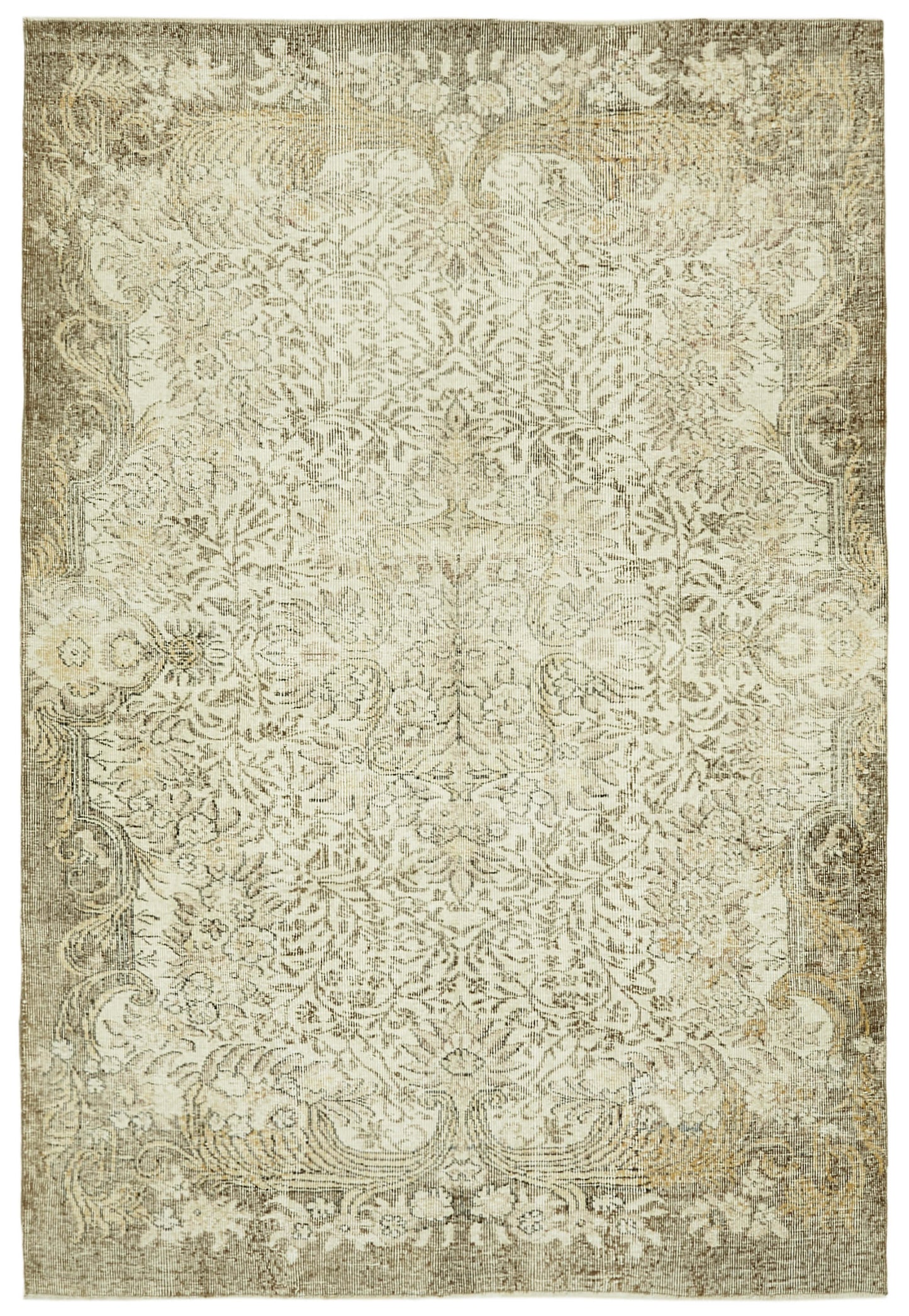 6x9 Beige Turkish Vintage Area Rug - 41511