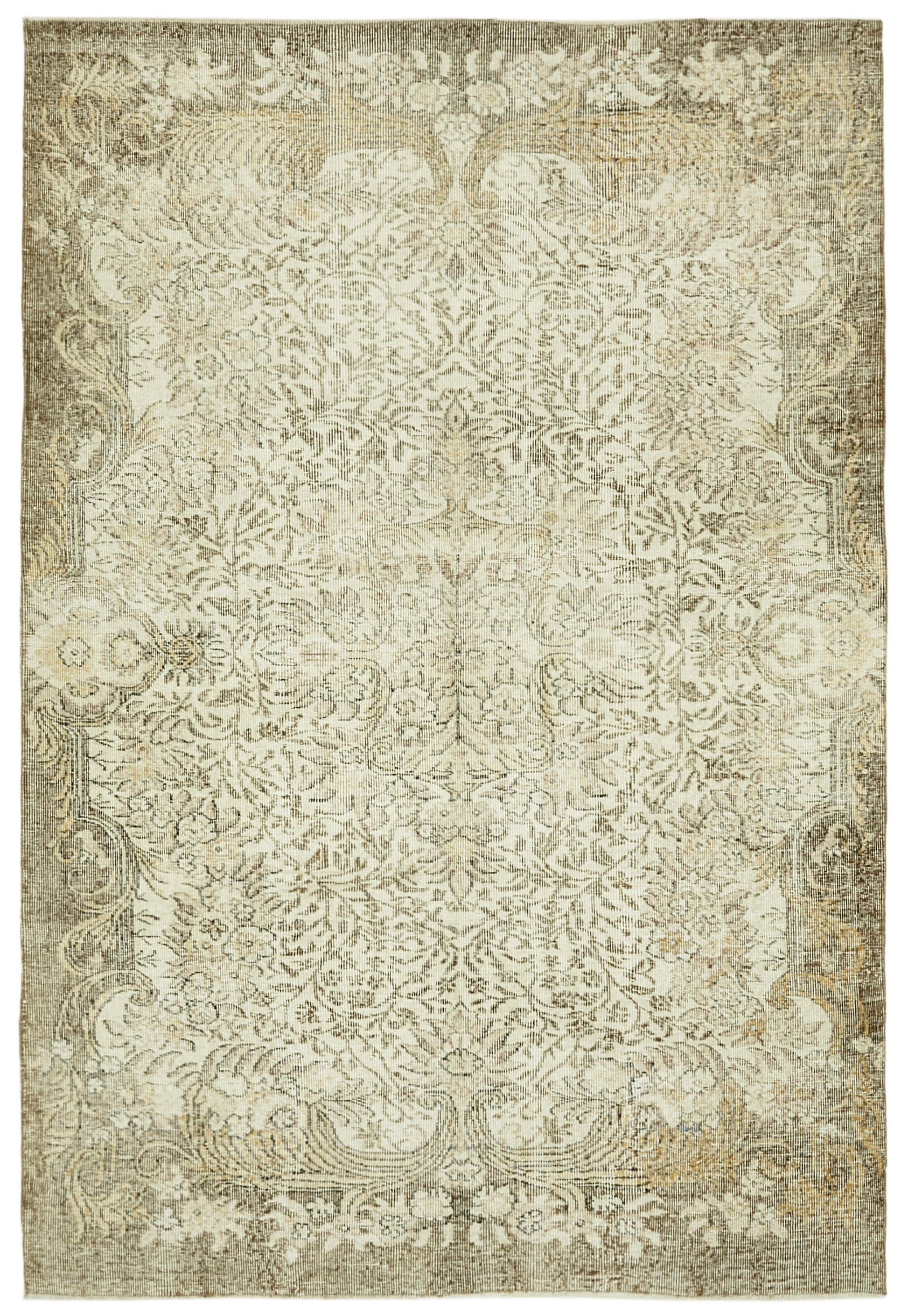 6x9 Beige Turkish Vintage Area Rug - 41511