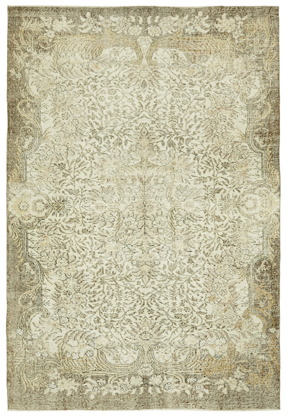 6x9 Beige Turkish Vintage Area Rug - 41511