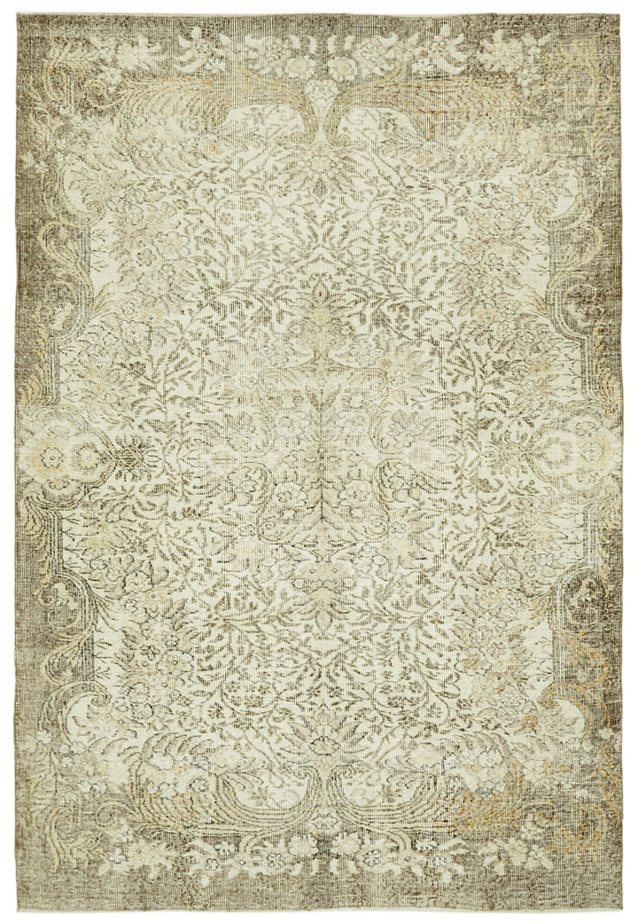 6x9 Beige Turkish Vintage Area Rug - 41511
