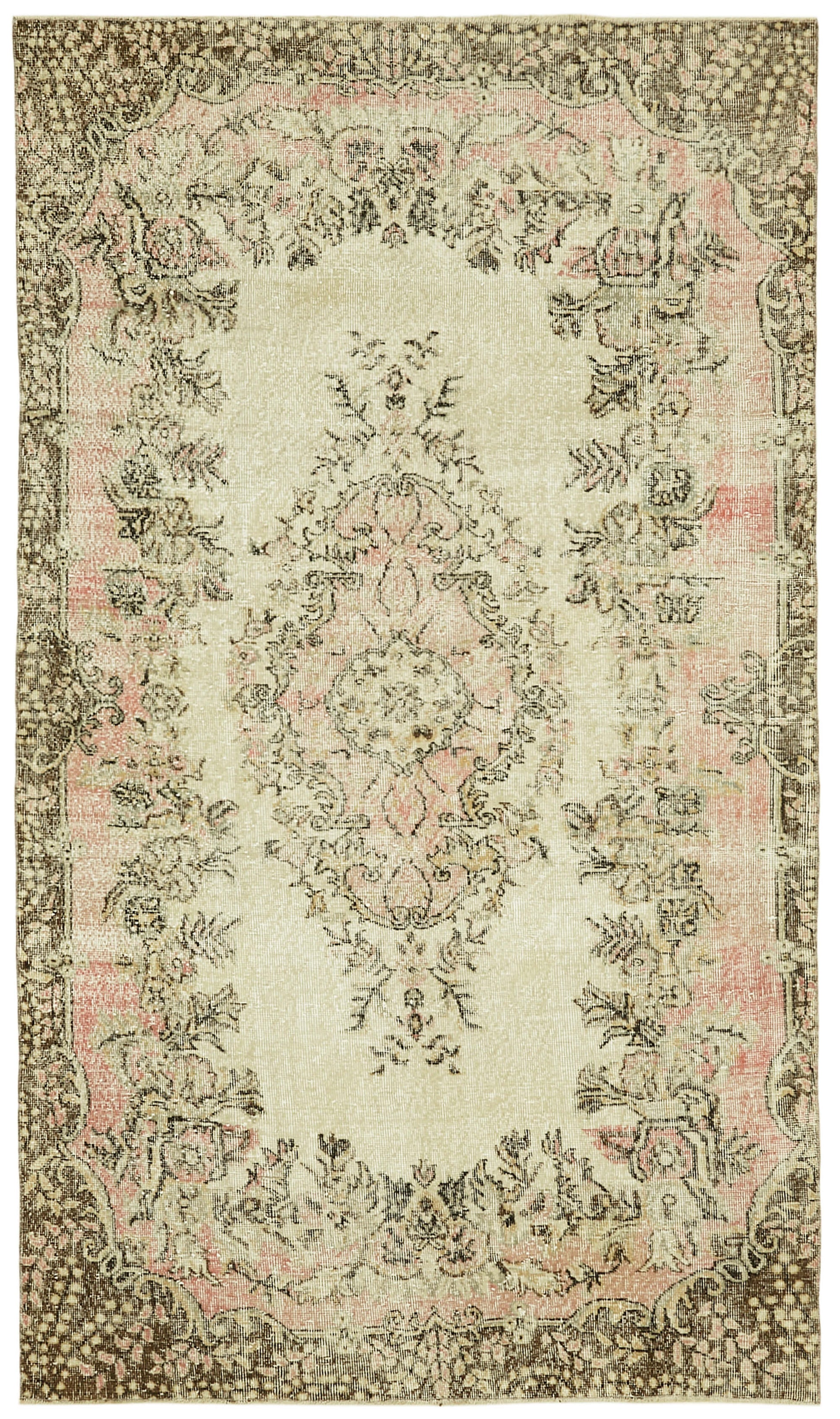 5x9 Beige Turkish Vintage Area Rug - 41518