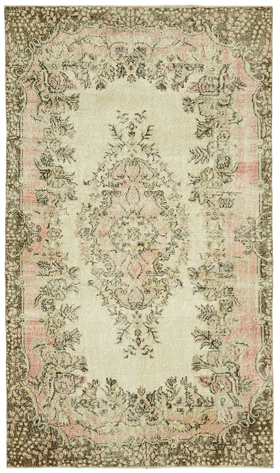 5x9 Beige Turkish Vintage Area Rug - 41518