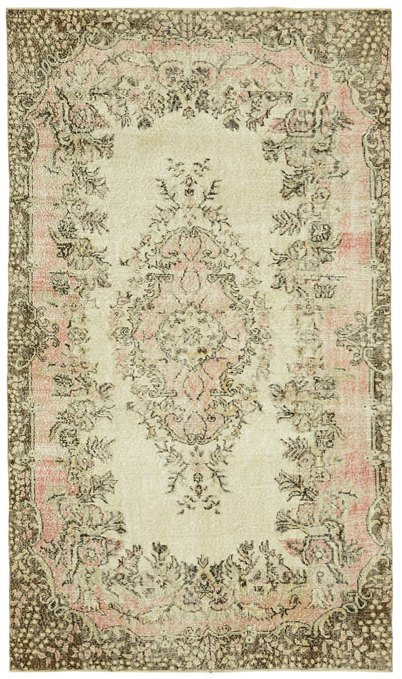 5x9 Beige Turkish Vintage Area Rug - 41518