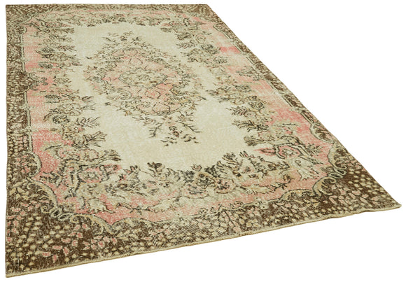 5x9 Beige Turkish Vintage Area Rug - 41518