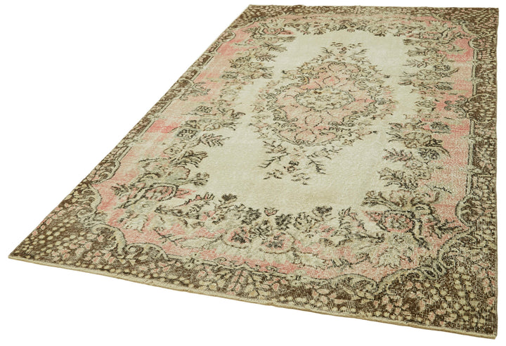 5x9 Beige Turkish Vintage Area Rug - 41518