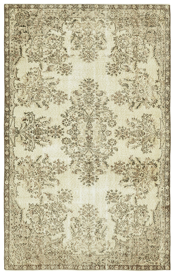 5x8 Beige Turkish Vintage Area Rug - 41519