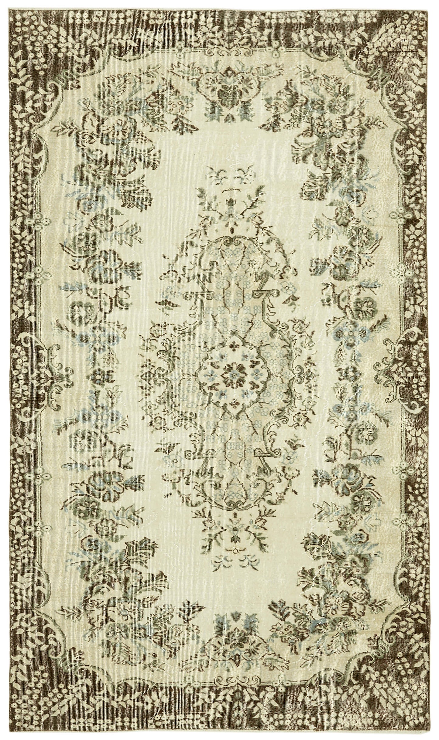 6x9 Beige Turkish Vintage Area Rug - 41521