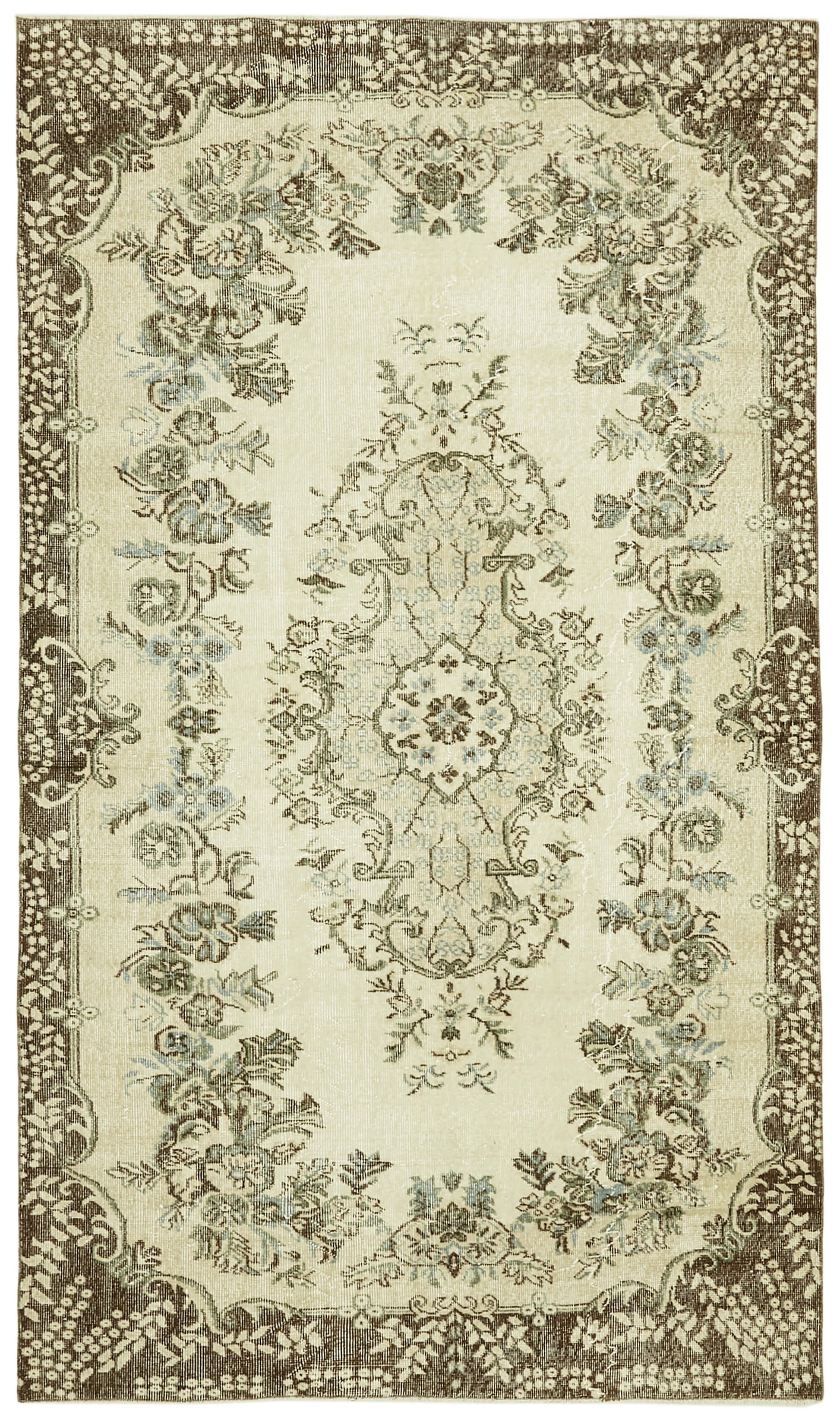 6x9 Beige Turkish Vintage Area Rug - 41521