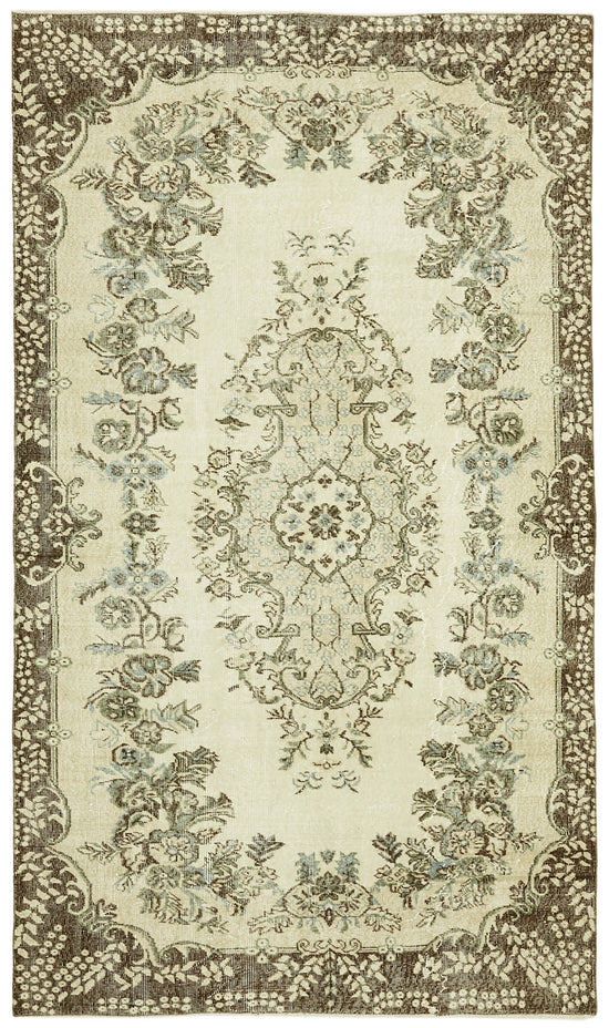 6x9 Beige Turkish Vintage Area Rug - 41521