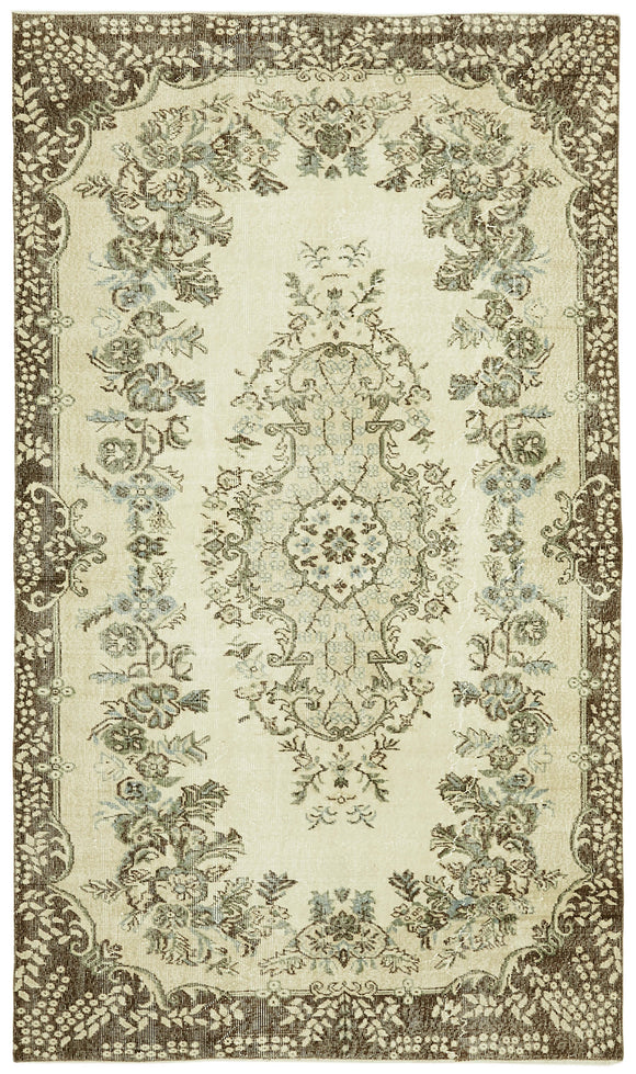6x9 Beige Turkish Vintage Area Rug - 41521