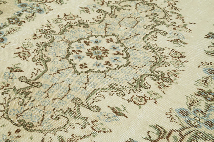 6x9 Beige Turkish Vintage Area Rug - 41521