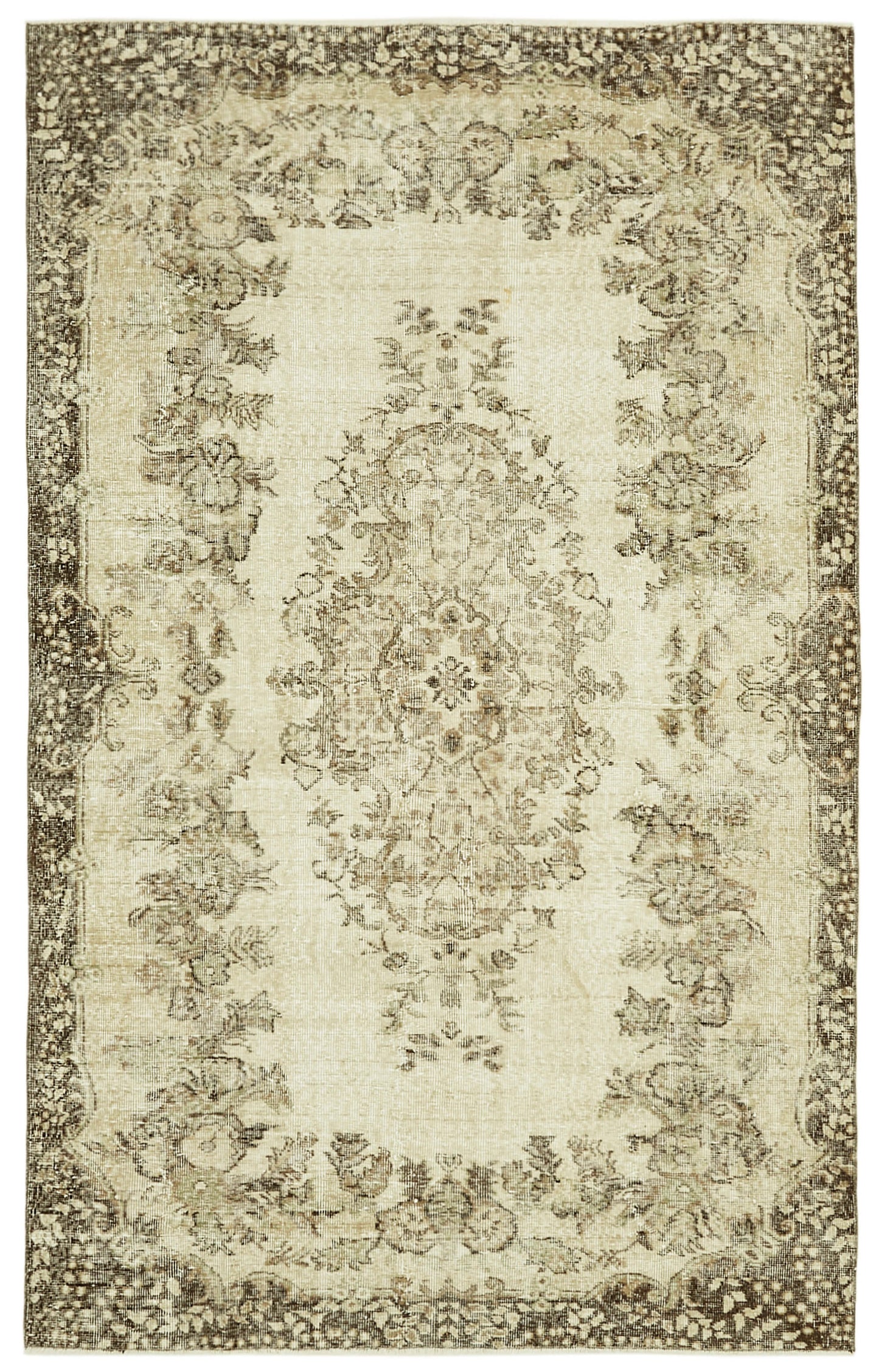 5x8 Beige Turkish Vintage Area Rug - 41522