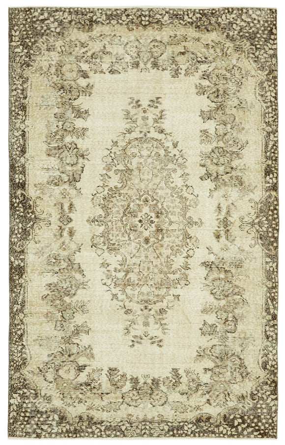 5x8 Beige Turkish Vintage Area Rug - 41522
