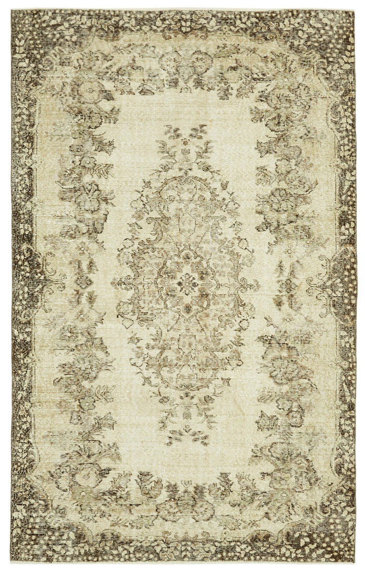 5x8 Beige Turkish Vintage Area Rug - 41522