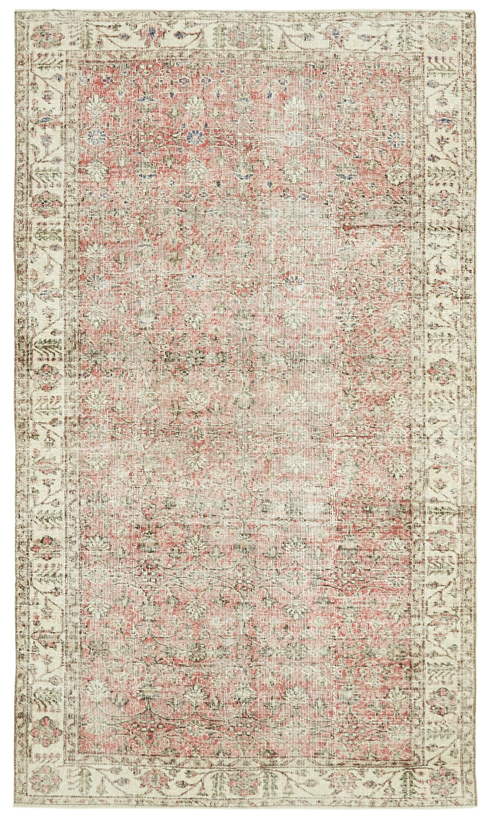 5x9 Beige Turkish Vintage Area Rug - 41523