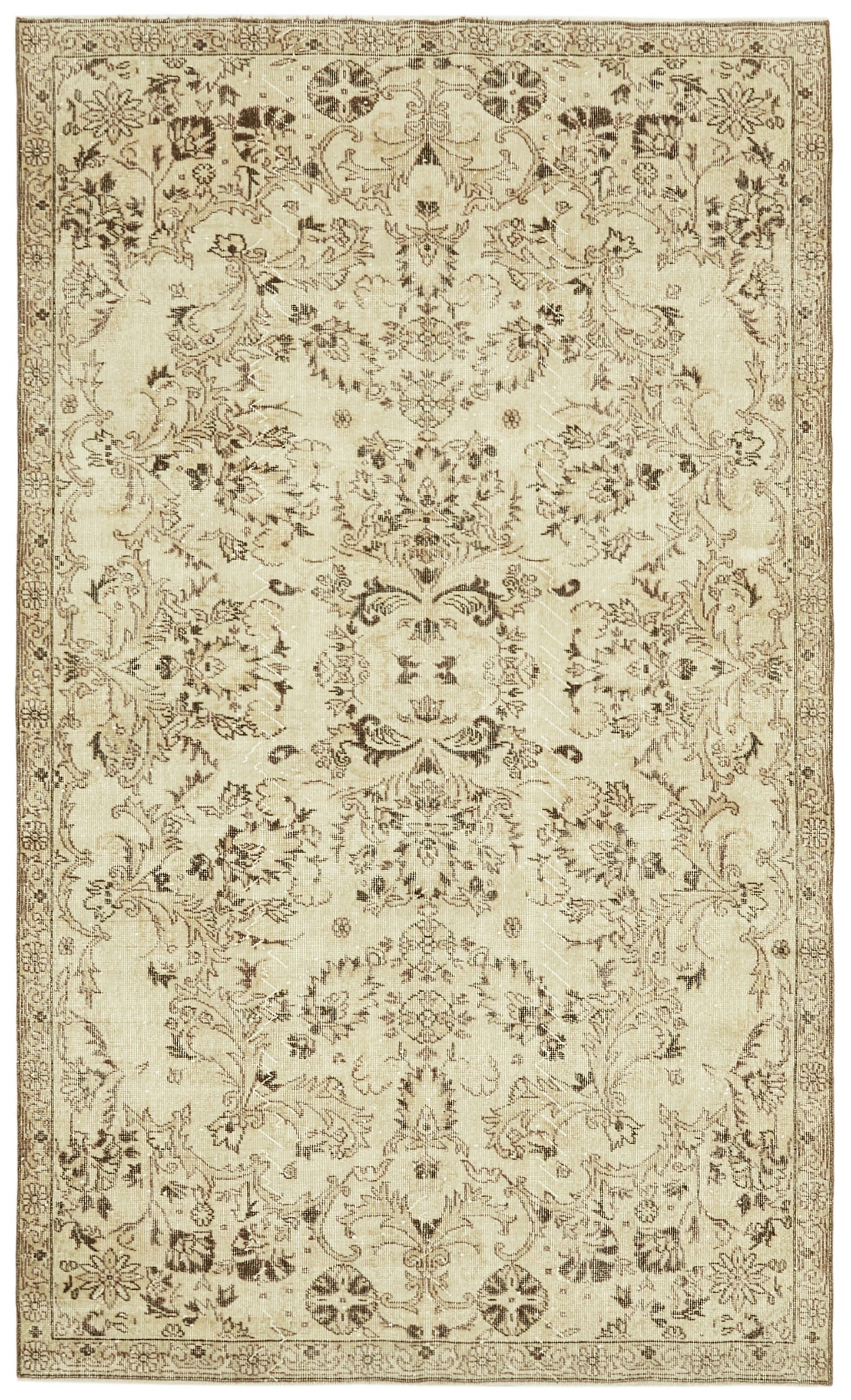 6x10 Beige Turkish Vintage Area Rug - 41525