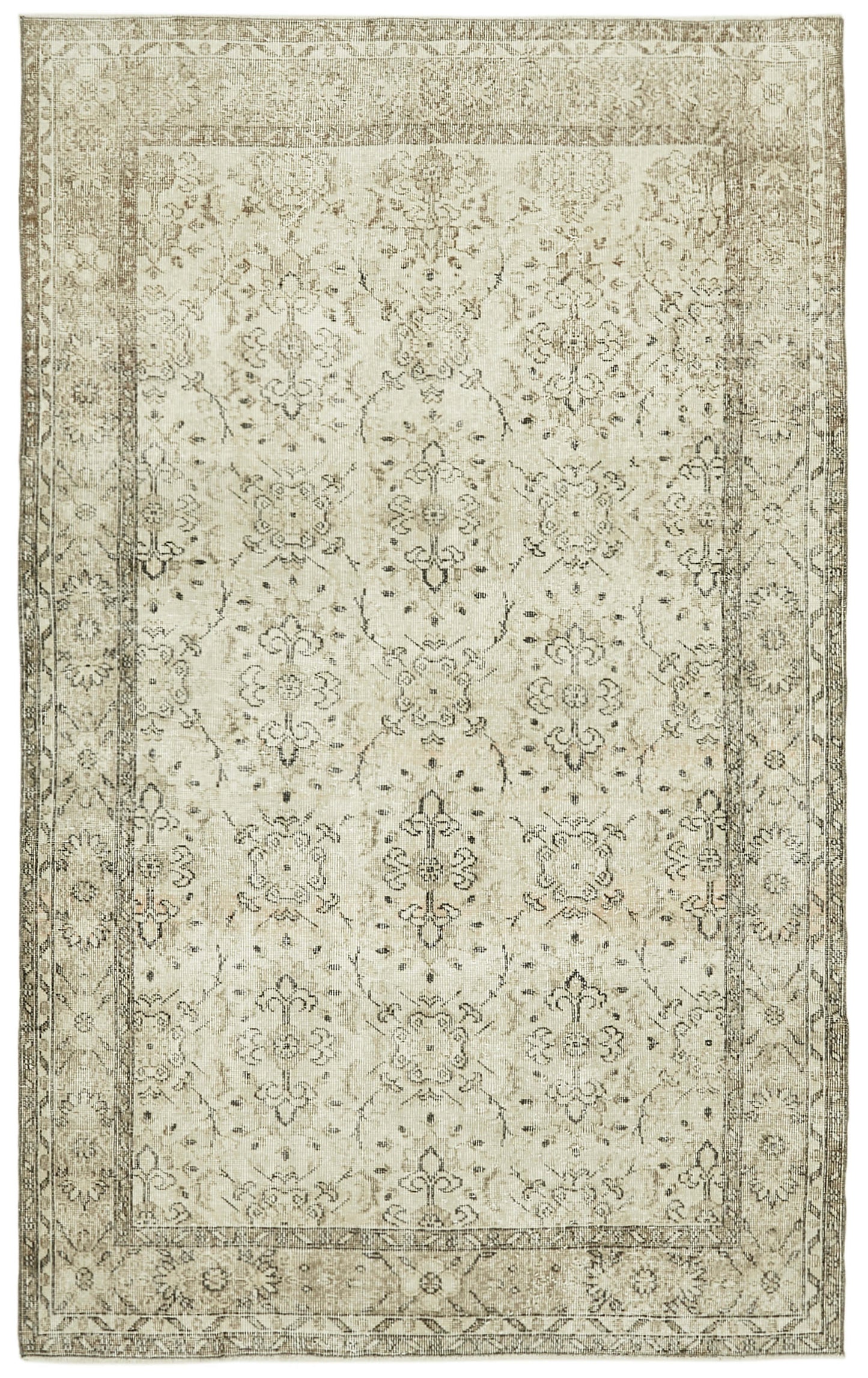 6x9 Beige Turkish Vintage Area Rug - 41526
