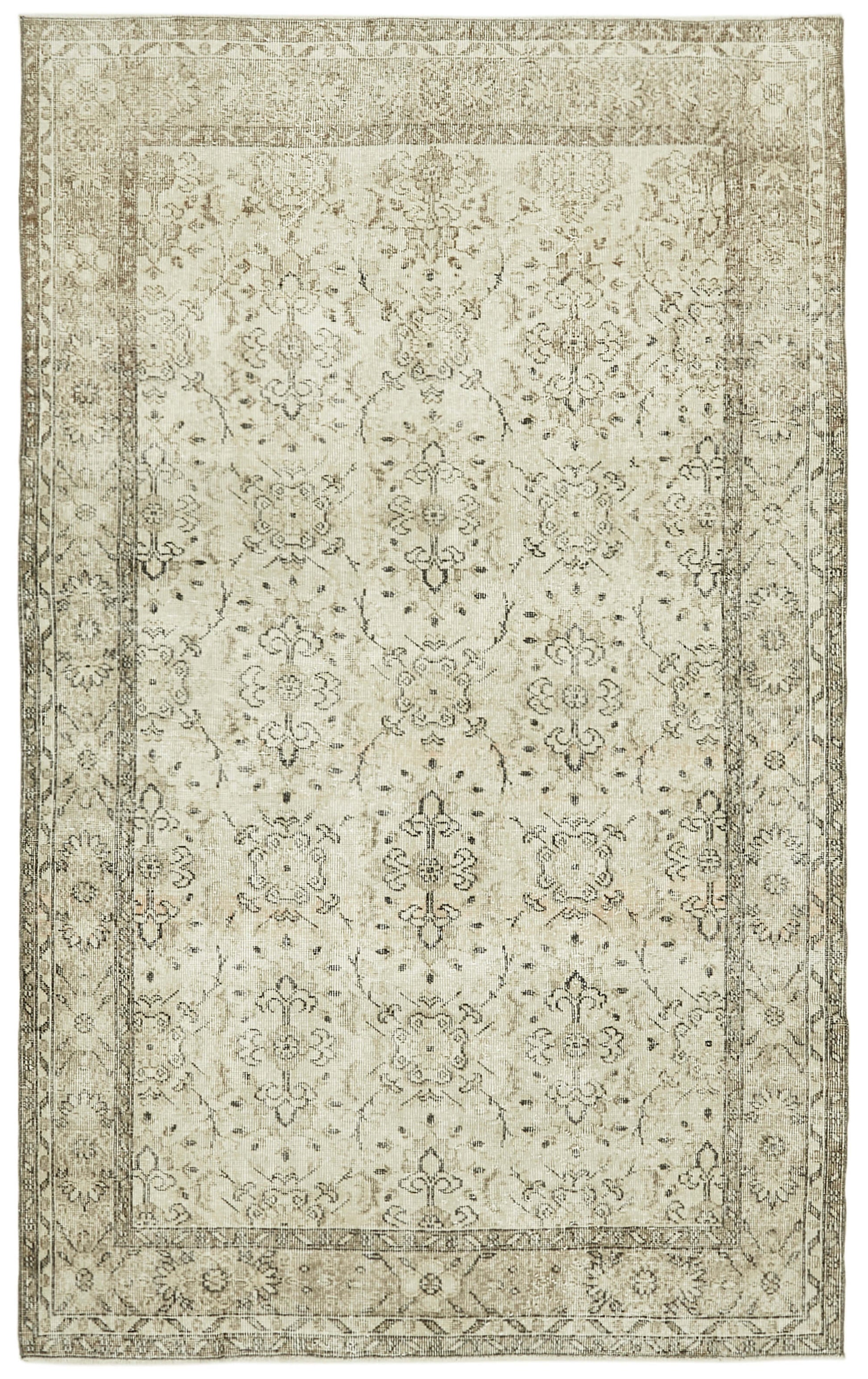 6x9 Beige Turkish Vintage Area Rug - 41526