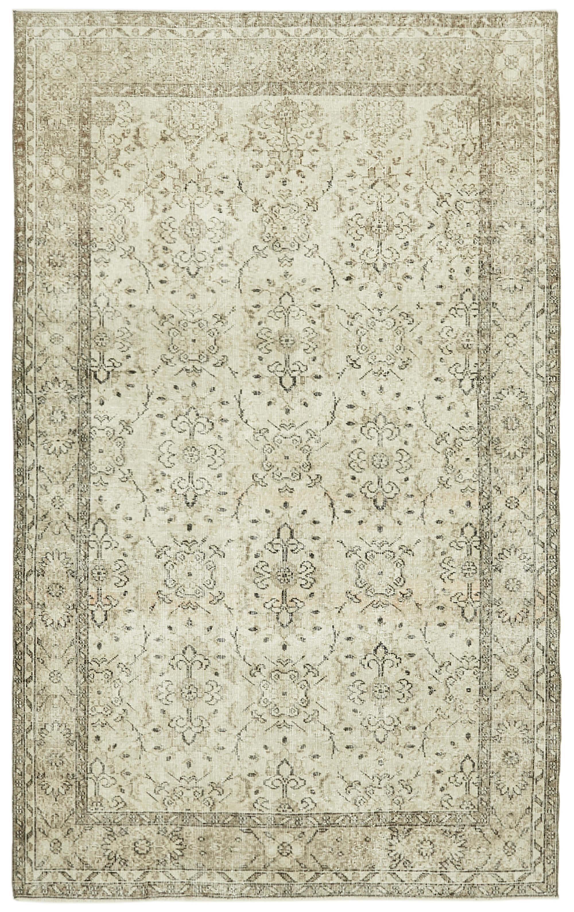 6x9 Beige Turkish Vintage Area Rug - 41526