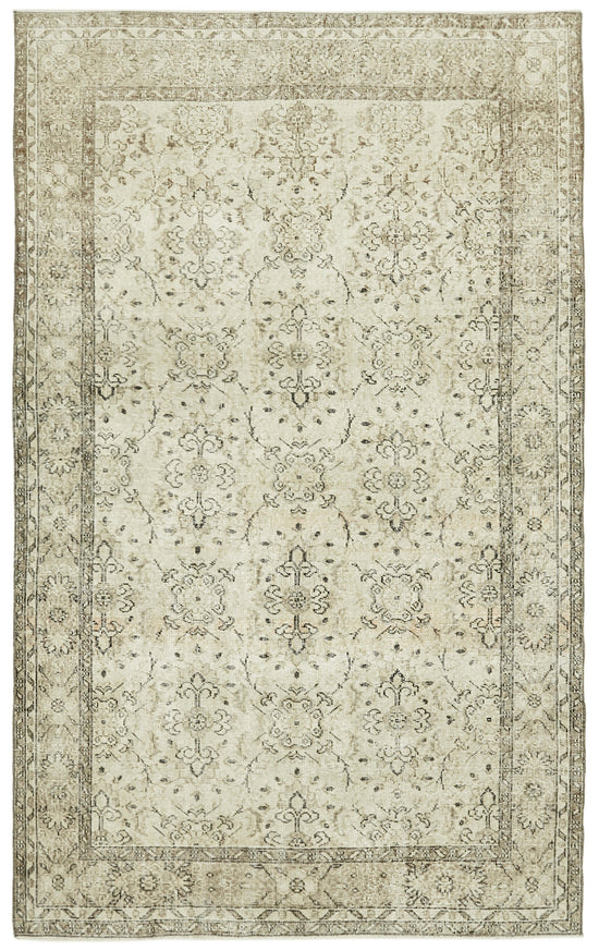 6x9 Beige Turkish Vintage Area Rug - 41526