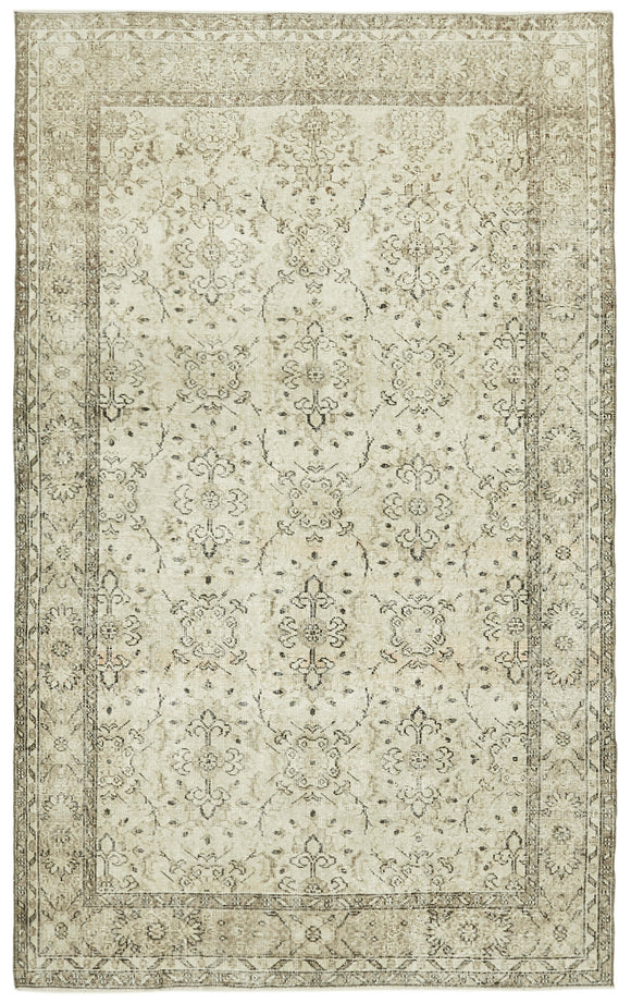 6x9 Beige Turkish Vintage Area Rug - 41526