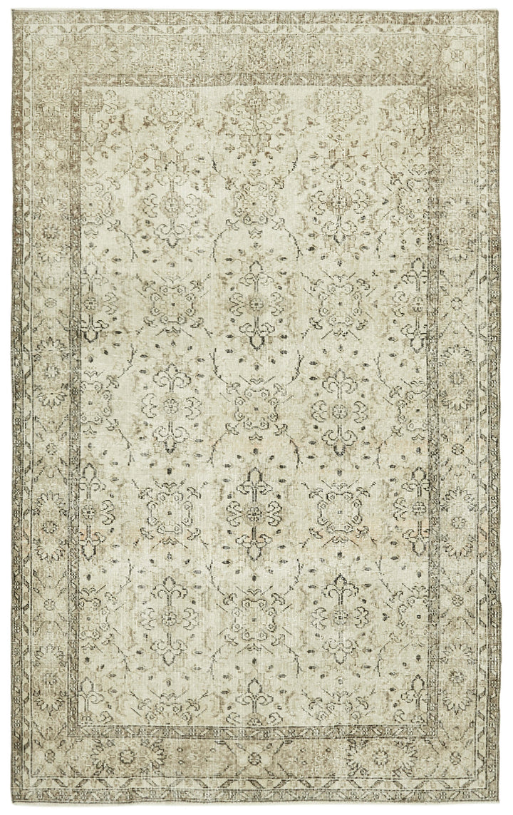 6x9 Beige Turkish Vintage Area Rug - 41526