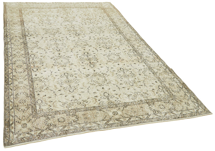 6x9 Beige Turkish Vintage Area Rug - 41526