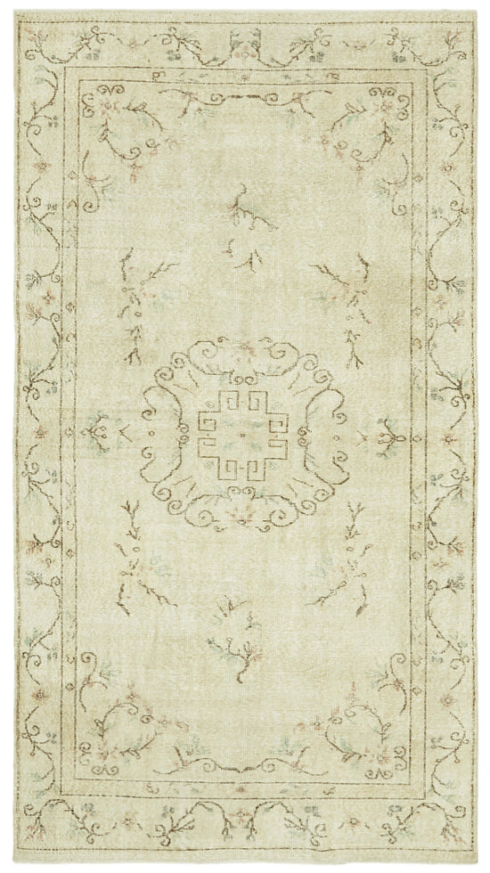 5x9 Beige Turkish Vintage Area Rug - 41532