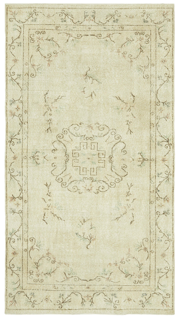 5x9 Beige Turkish Vintage Area Rug - 41532