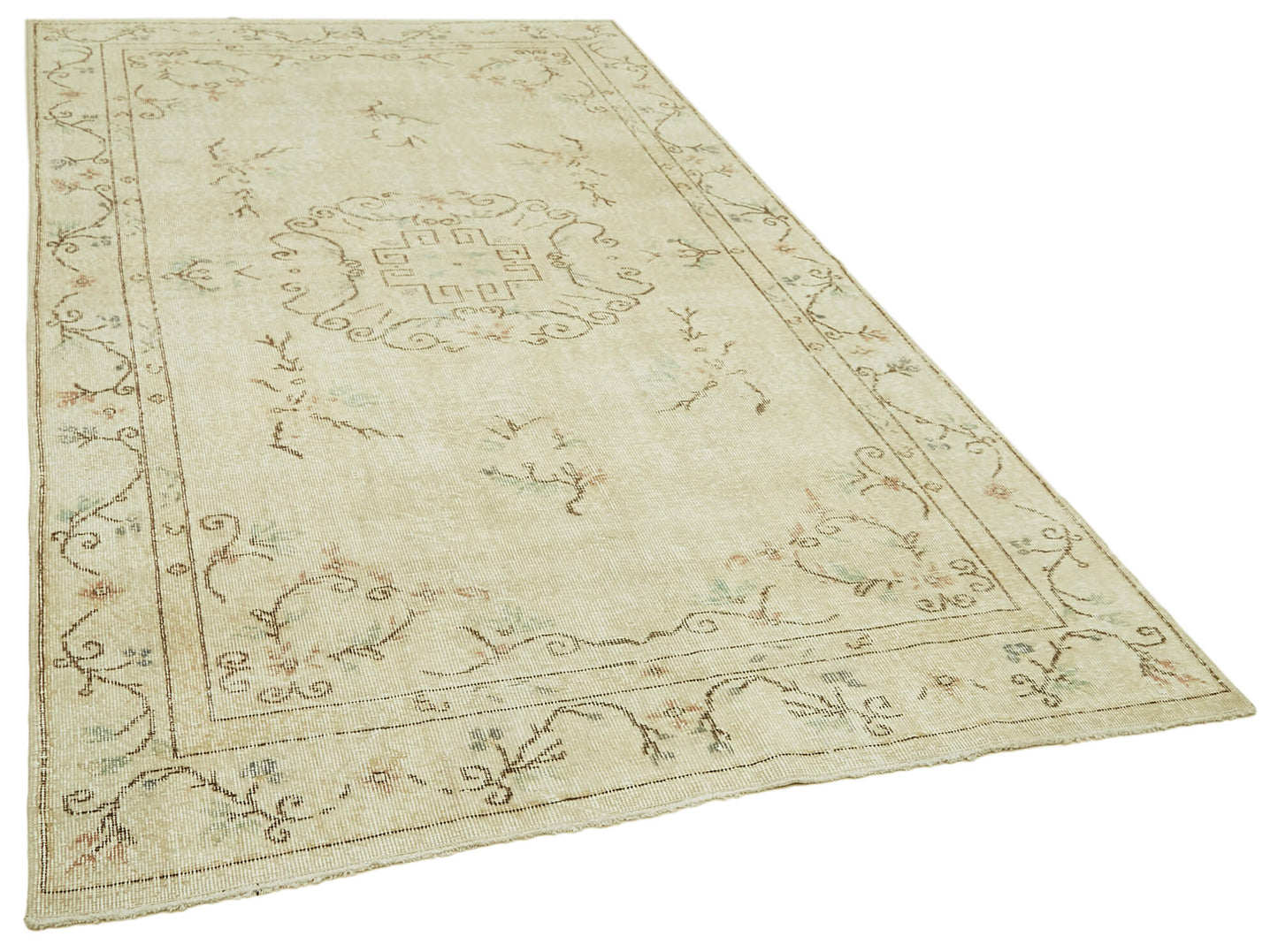 5x9 Beige Turkish Vintage Area Rug - 41532