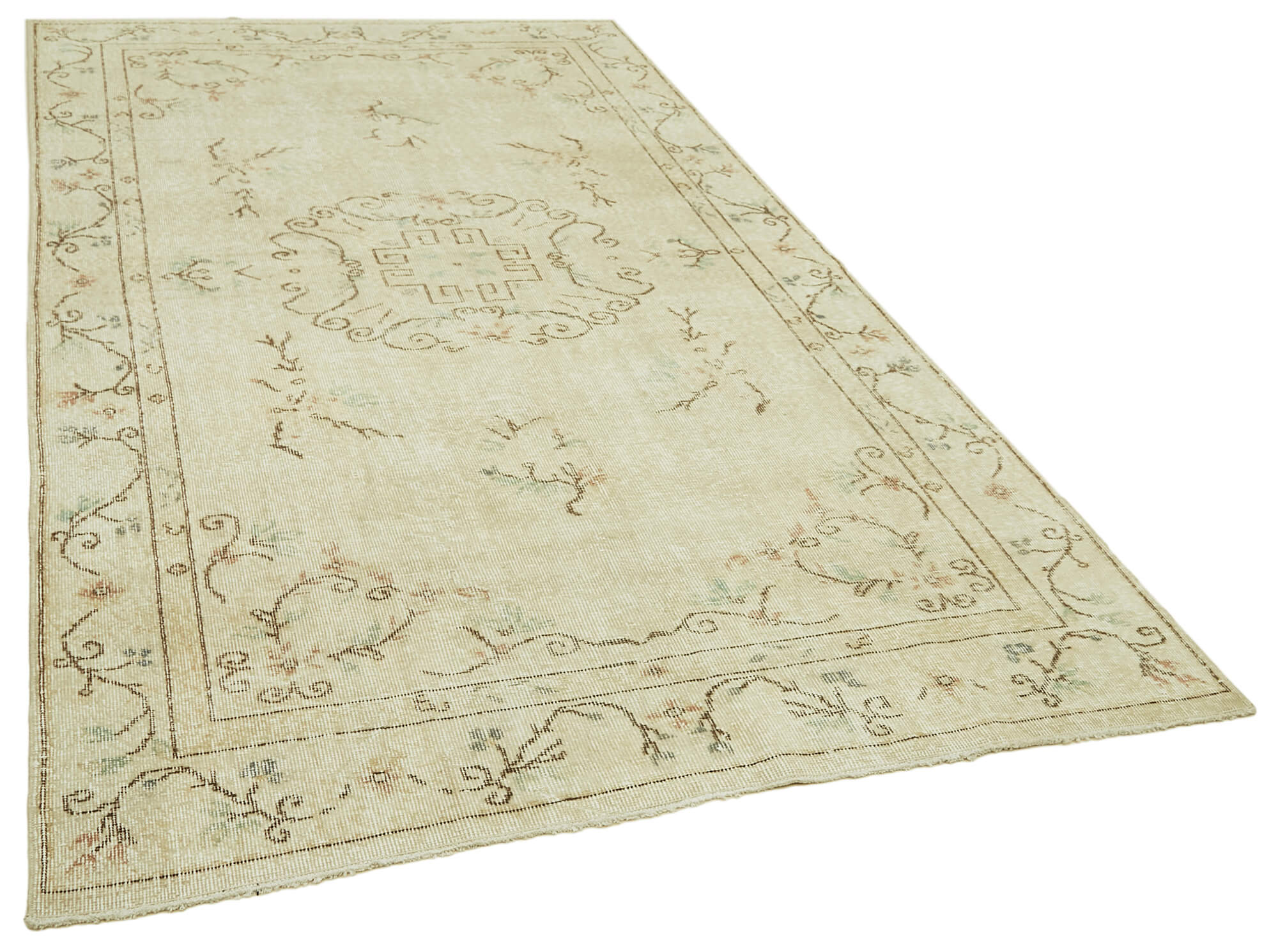 5x9 Beige Turkish Vintage Area Rug - 41532