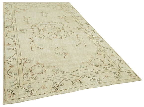5x9 Beige Turkish Vintage Area Rug - 41532