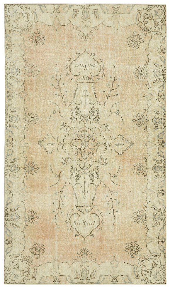 5x9 Beige Turkish Vintage Area Rug - 41535