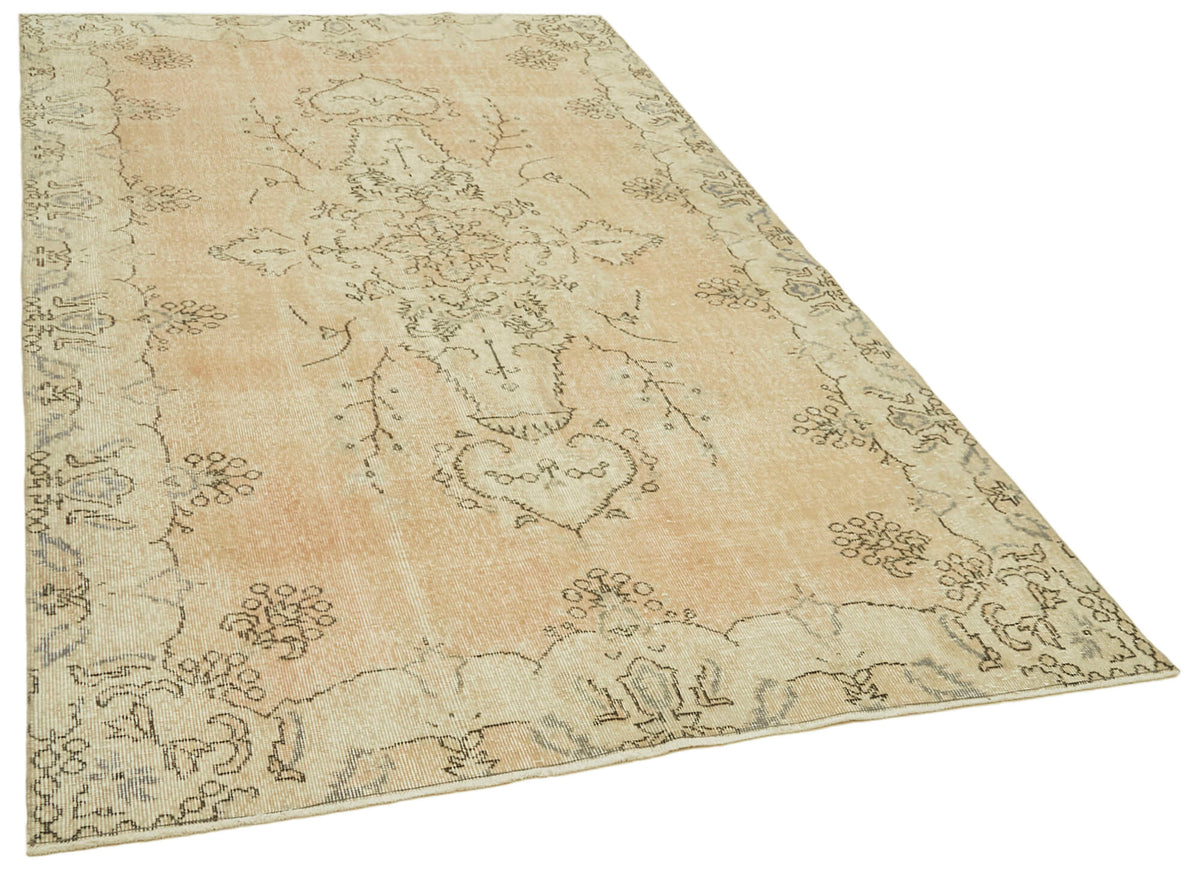 5x9 Beige Turkish Vintage Area Rug - 41535