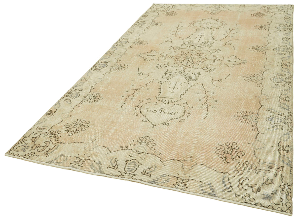 5x9 Beige Turkish Vintage Area Rug - 41535