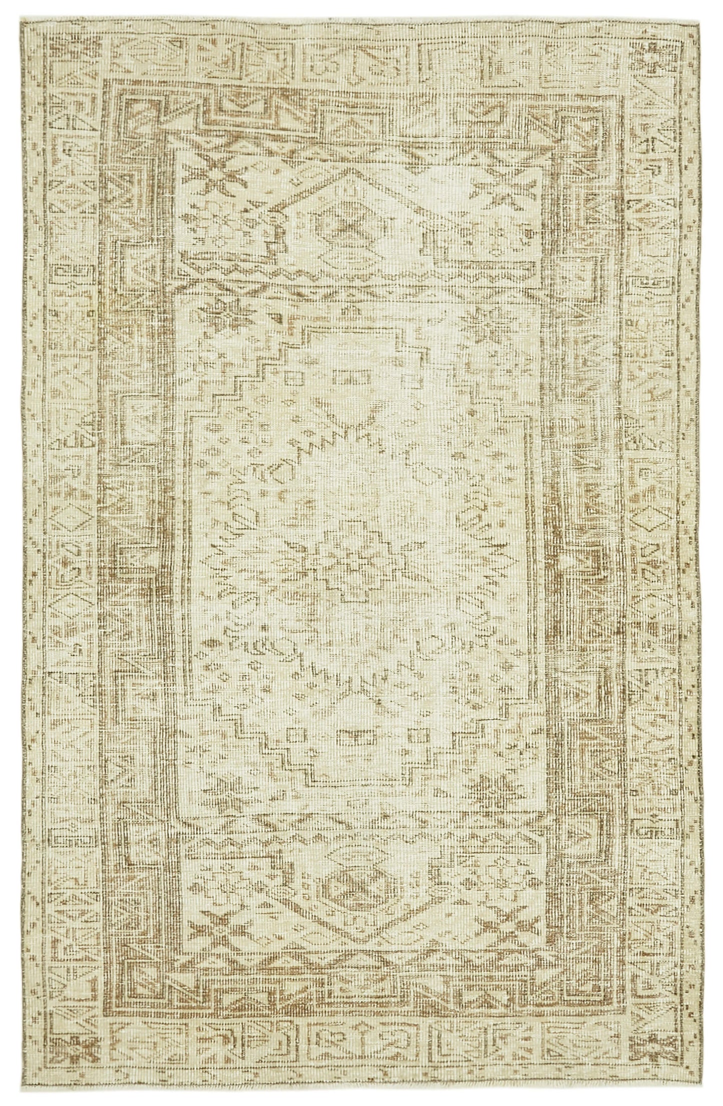 5x8 Beige Turkish Vintage Area Rug - 41538
