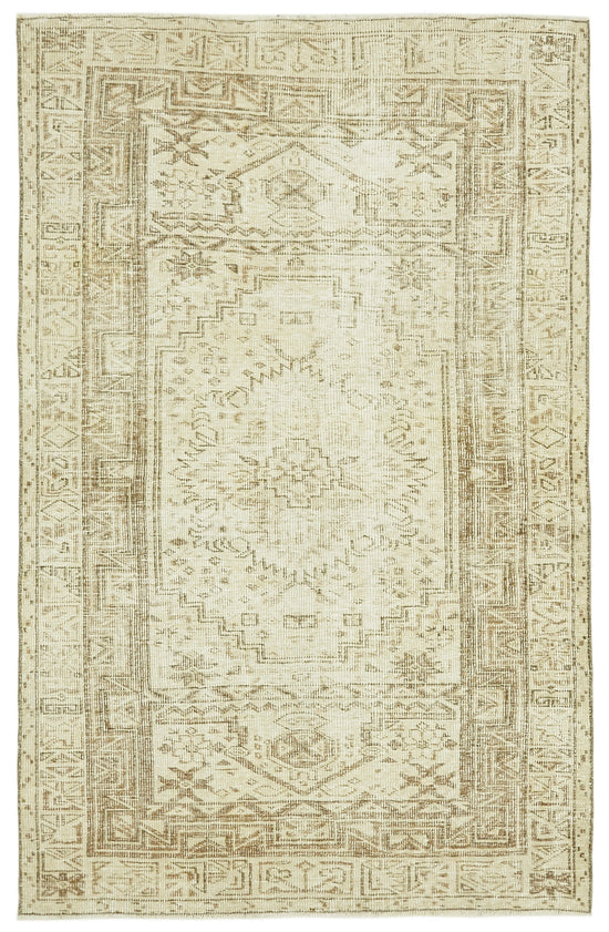 5x8 Beige Turkish Vintage Area Rug - 41538