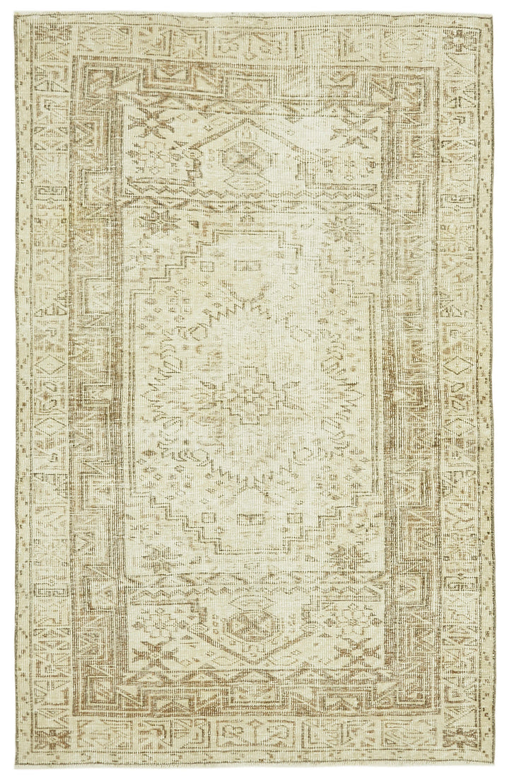 5x8 Beige Turkish Vintage Area Rug - 41538