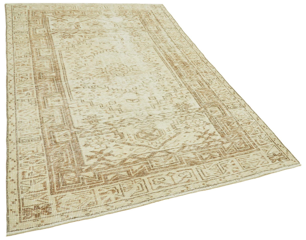 5x8 Beige Turkish Vintage Area Rug - 41538